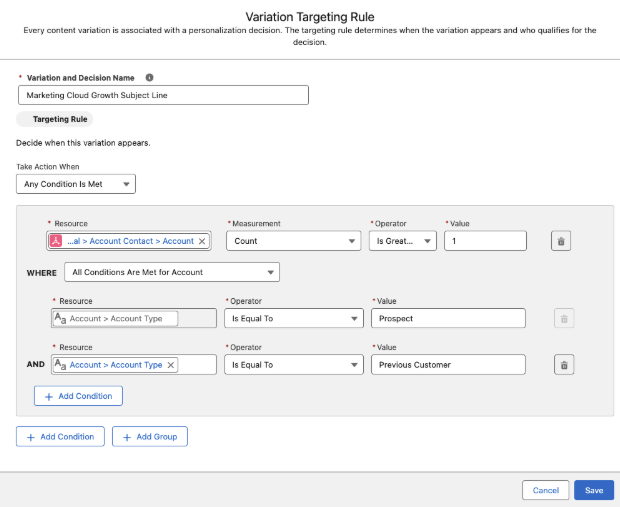 Variation Targeting Rule screenshot